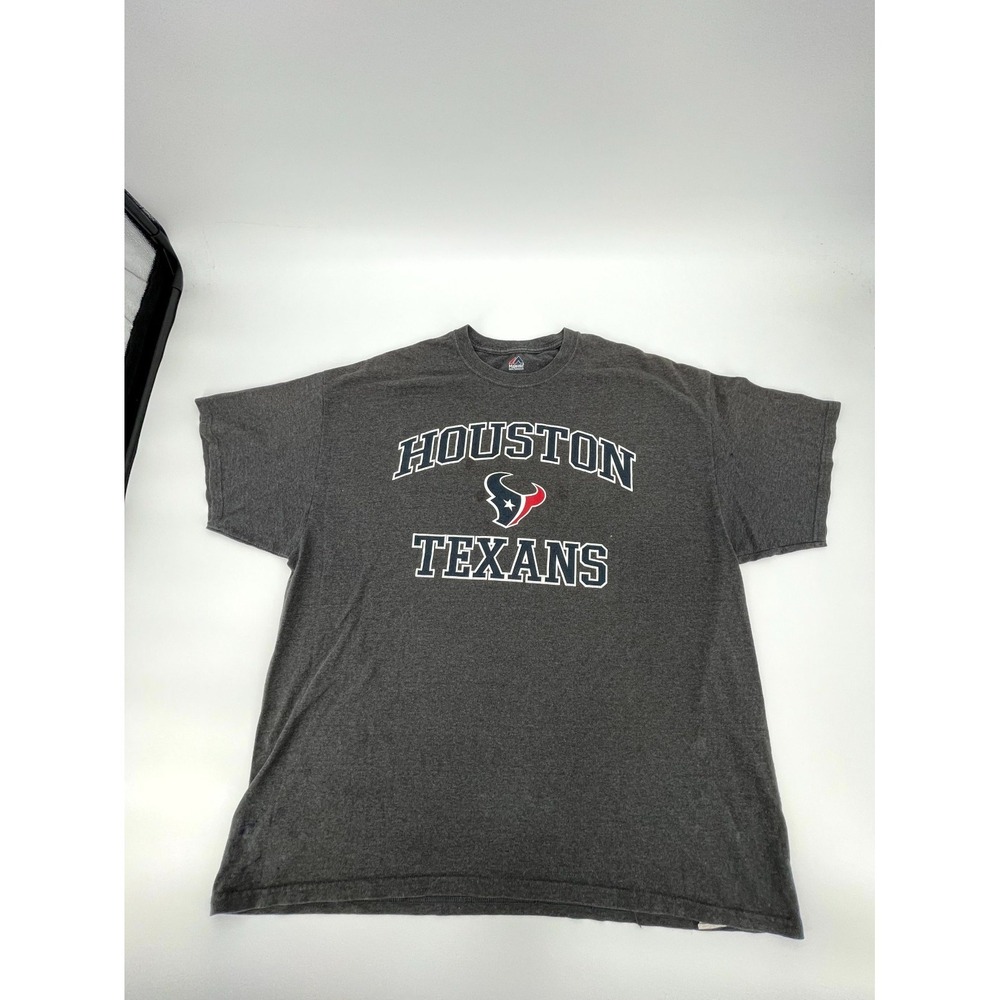 Houston Texans Shirt‎ Mens 2XL Gray Majestic Football NFL Logo Cotton Crew Neck